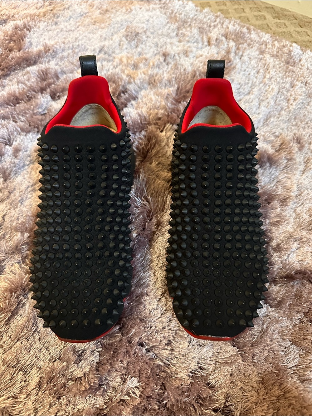 Christian Louboutin Pik Boat Black Spiked Slip-On Sneakers Size 35
